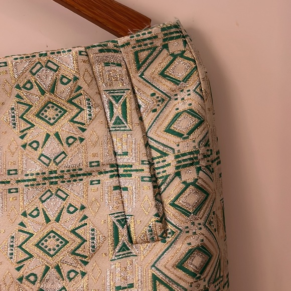 J Crew Green Cream Metallic Brocade Skirt NWOT - Picture 4 of 5